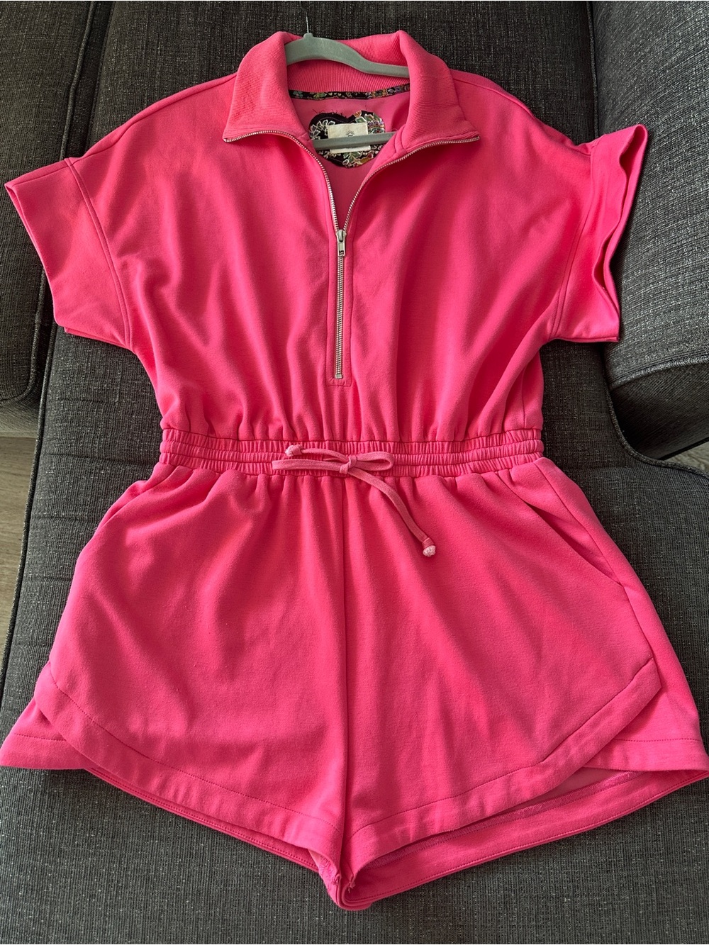Umgee Hot Pink Short Sleeve Zipper Romper